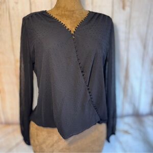 White House Black Market Black Textured Dot Faux Wrap Blouse Sz L​